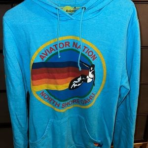 AVIATOR NATION RELAXED PULLOVER HOODIE - NEON BLUE Size Medium